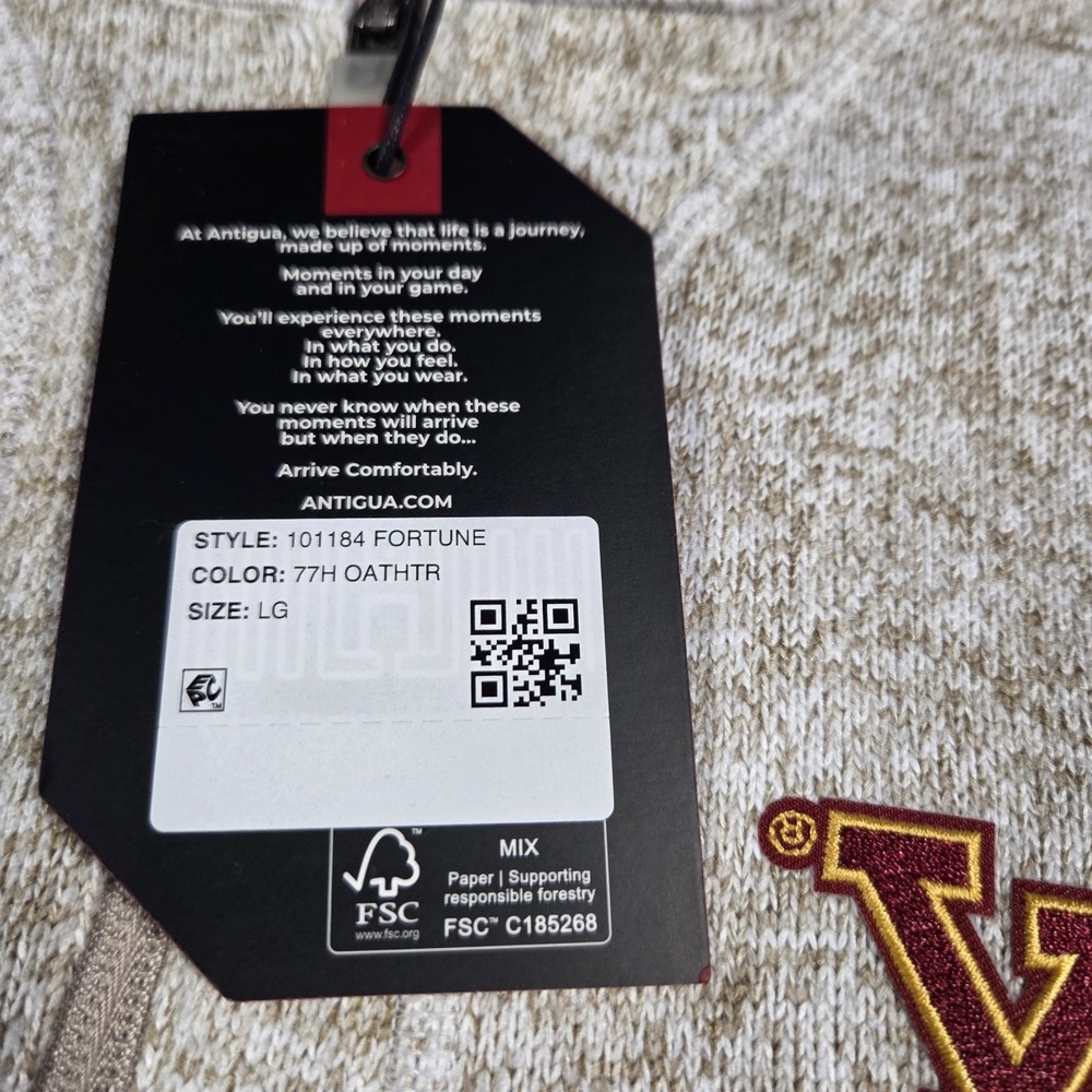 Antigua Fortune QuarterZip Pullover Jacket OatmealMinnesota Gophers *ERROR LOGO - Picture 5 of 8